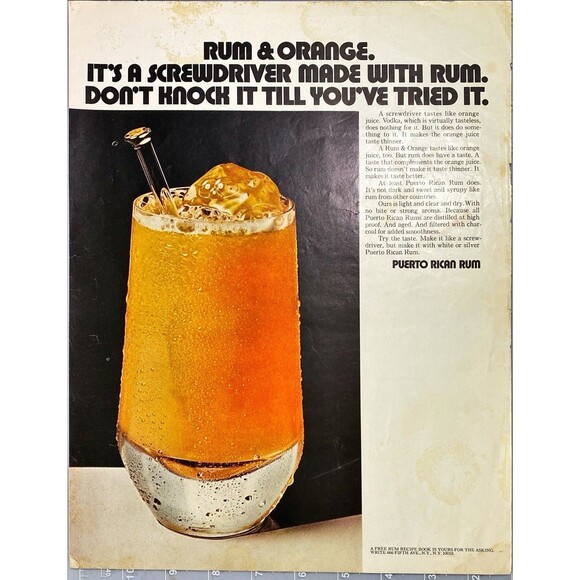 Puerto Rican Rum "Don't Knoch it Till You've Tried It" Vintage Print Ad 1970 - Picture 1 of 3